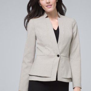 WHBM Grid-Pattern Jacket in ecru with black